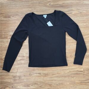 J. Crew Black square neck long sleeve shirt.